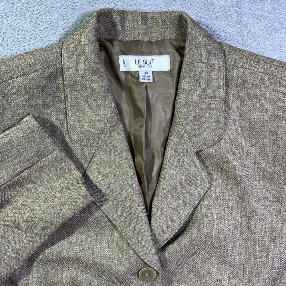 LE‎ SUIT Essentials Petite 16P Women's Brown Herringbone Blazer Jacket